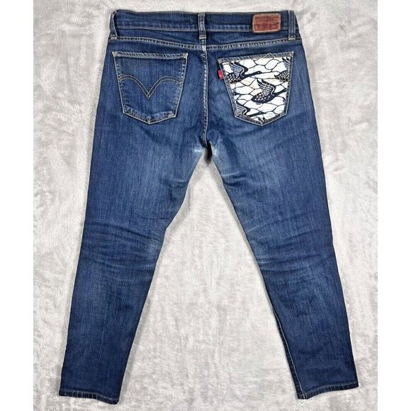 Levi’s 601 Pin Skinny Jeans - W28 L25 Unique Bird Print Pocket - Picture 2 of 16